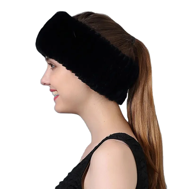 MWFur Genuine Fur Scarf Dual Use Real Rex Rabbit Fur Headband for Girl Neck Warmer Super Elastic Fashion Winter