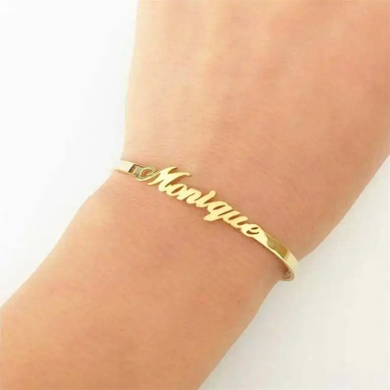

Stainless Steel Customize Name Bangles Personalized Id Nameplate Faith Letter Adjusted Bangles & Bracelet, As pic