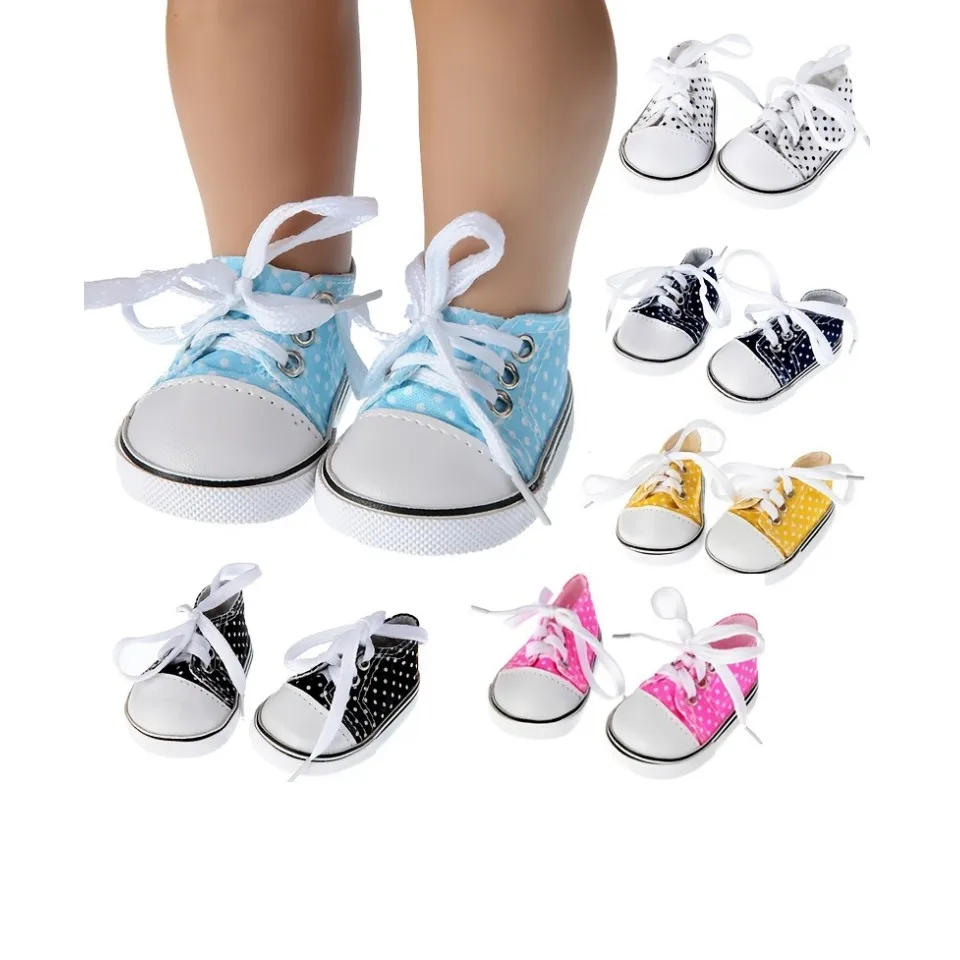 

Hot Sell 18 inch American Doll Shoes Fashion Spotted Casual Canvas Doll Shoes