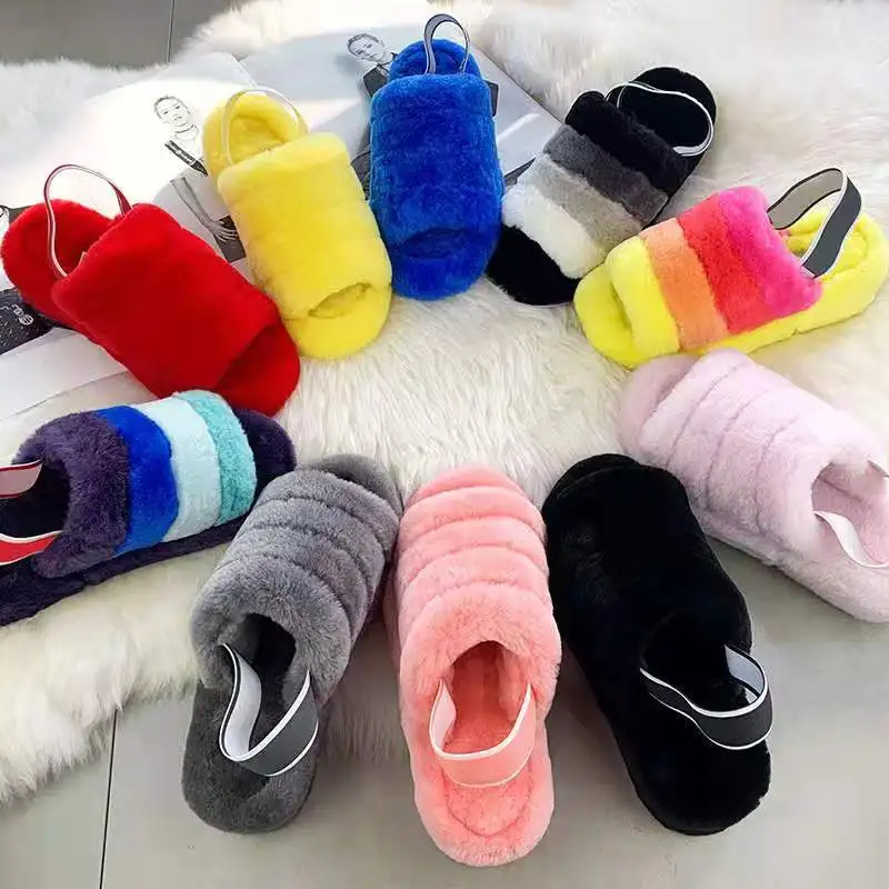 

Perfect Wholesale Fashionable Women fur Slippers slides fur with logo, Customized