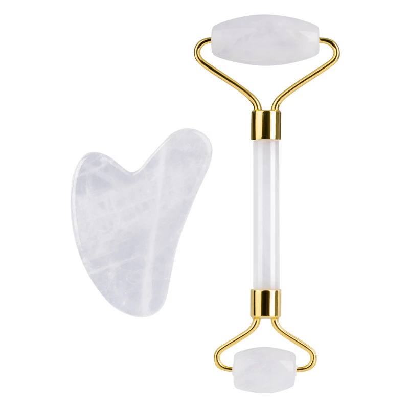 

Beauty Facial Massager White Clear Quartz Face Roller Skin Care Tools Gua Sha Set