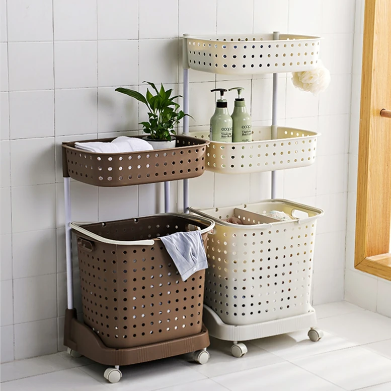 

Plastic Storage Laundry Basket Trouser Rack 3-layer Bathroom Foldable High Quality Collapsible Storage Plastic Laundry Basket, Customized color