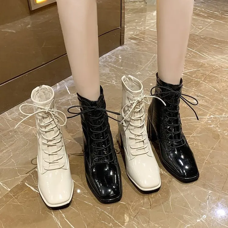 

New products wholesale fashion women's wear square toe high top boots, Black