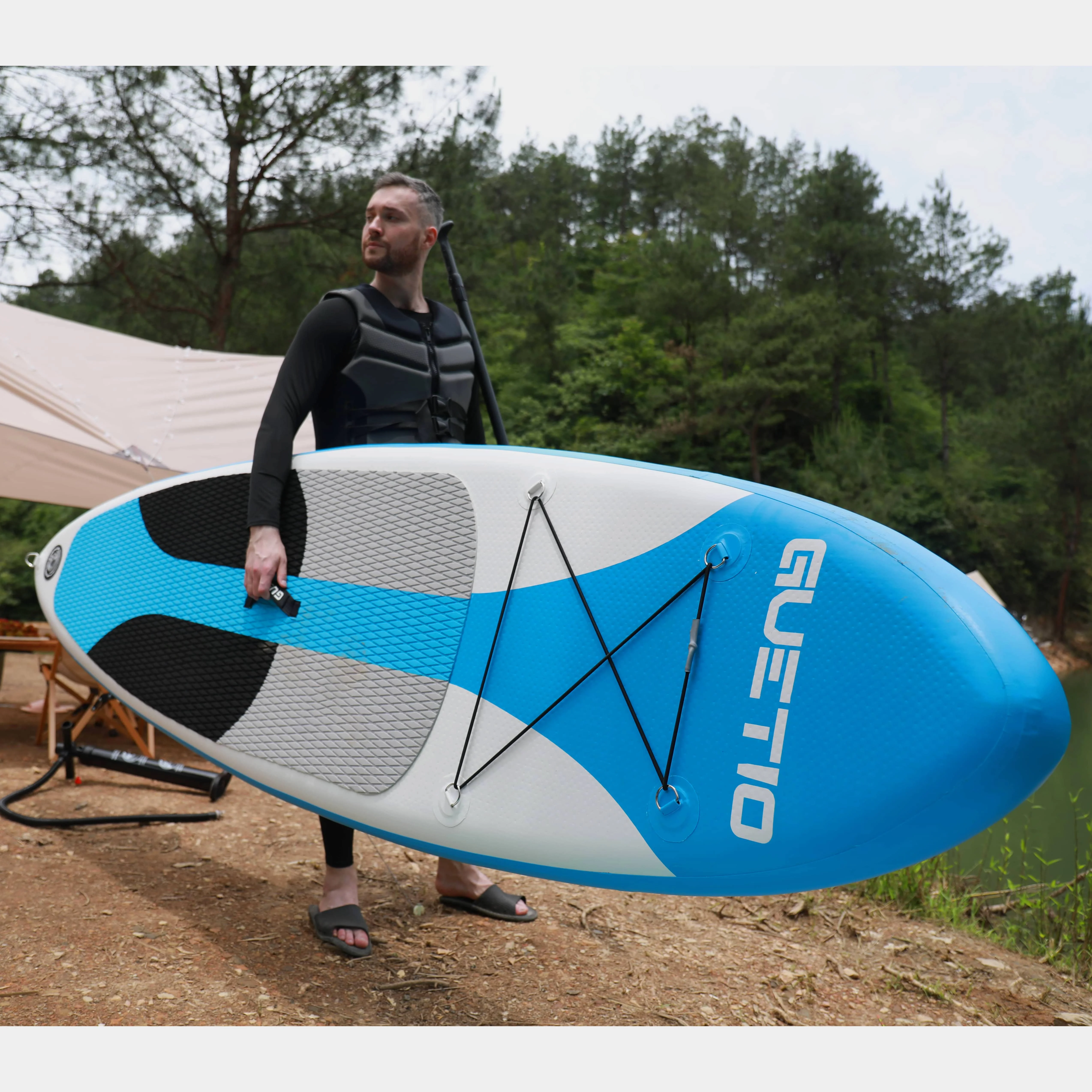 

GUETIO New Designed Portable Wholesale River Fishing SUP Drop Stitch Inflatable Stand Up Paddle Board, Customized color
