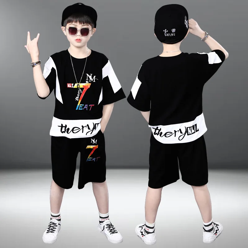 

Factory wholesale summer new vest shorts boys girls cotton kids clothes suit, Black