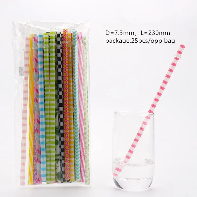 Eco Friendly And Reusable Plastic Printed Drinking Straws Suit Colorful