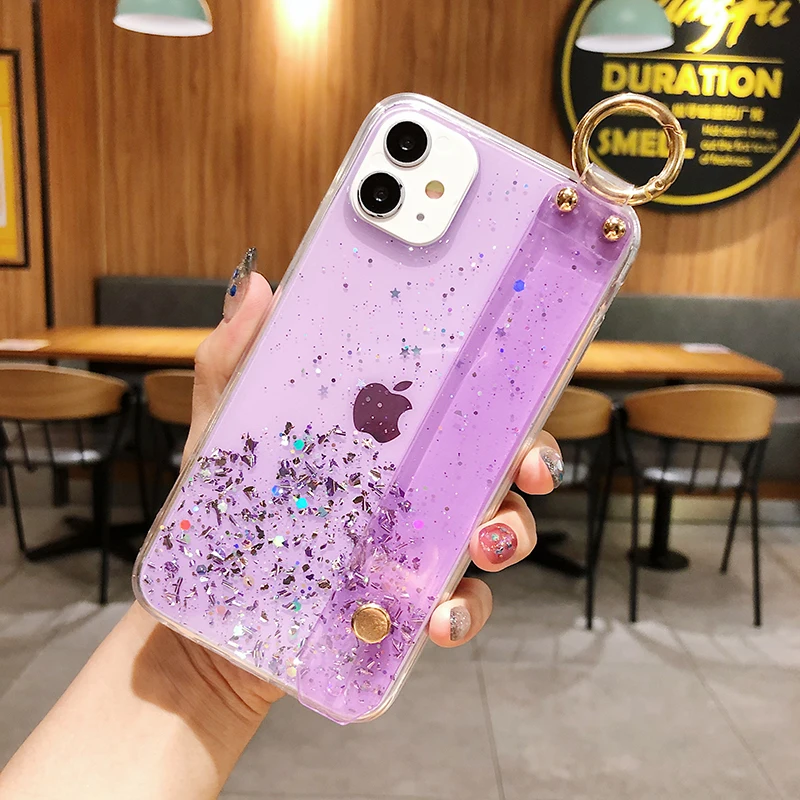 

Colorful Shiny Phone Case with Strap TPU Phone Cover for Apply iPhone