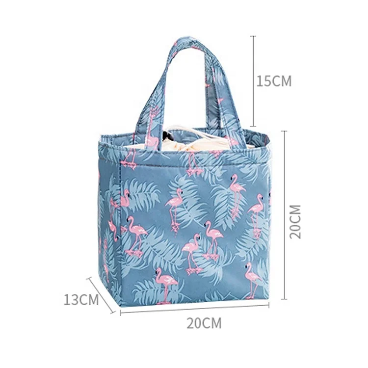 

Fashion Portable Lunch Bag Drawstring Beam Mouth Insulated Cooler Bag Men Women Large Capacity Waterproof Picnic Bag, Flamingo, pink and white stripes, cactus, deciduous leaves