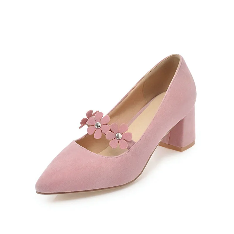 

new Pointed head Solid Frosted leather Light weight Buckle Mid Heel Leisure shoe