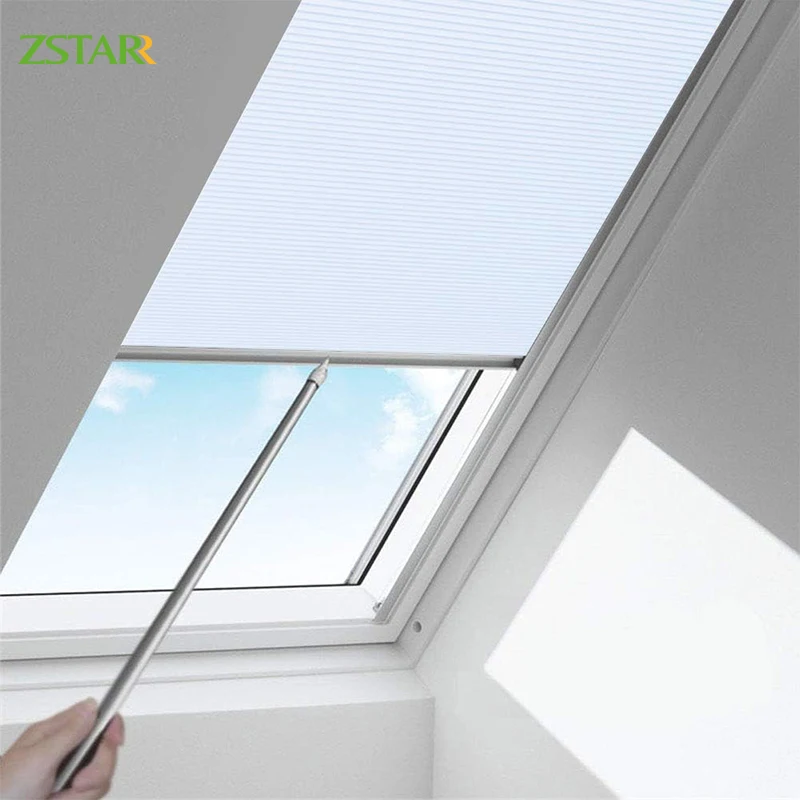 ZSTARR White Full Blackout Non-woven Fabric Manual Cordless Skylight Cellular Shades Honeycomb Blinds for Plane Windows