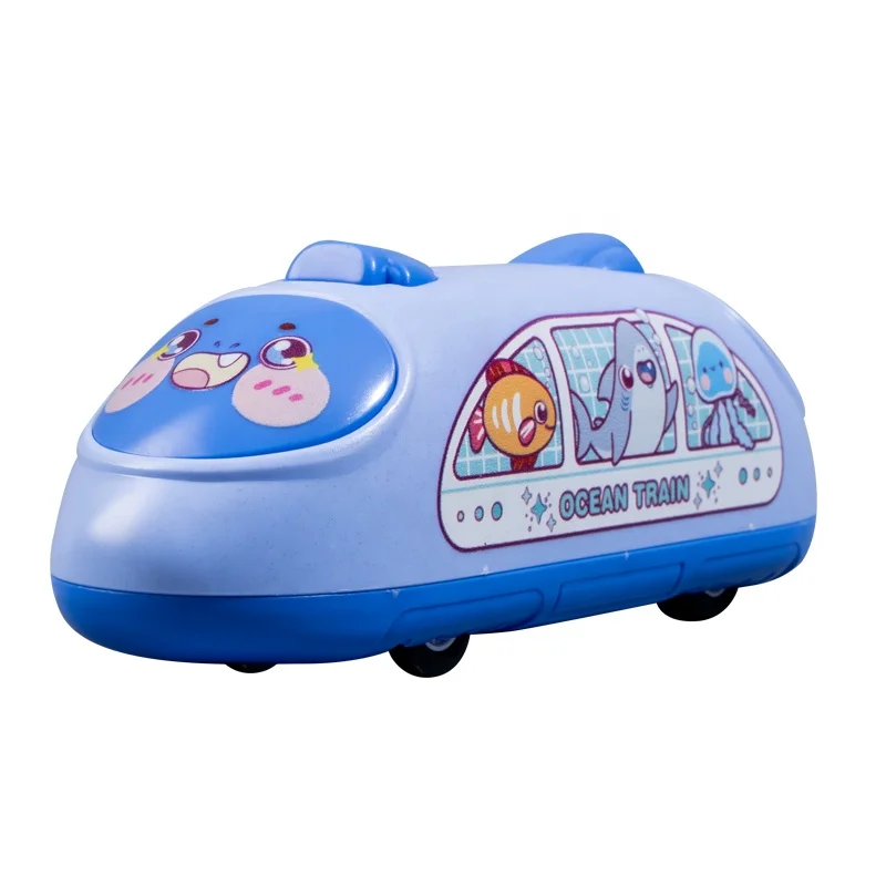 

New design Cartoon High-Speed Rail Small Train Two-Way Pull-Back Car Toy Inertia Pull Back Cartoon Train Toy car For Children