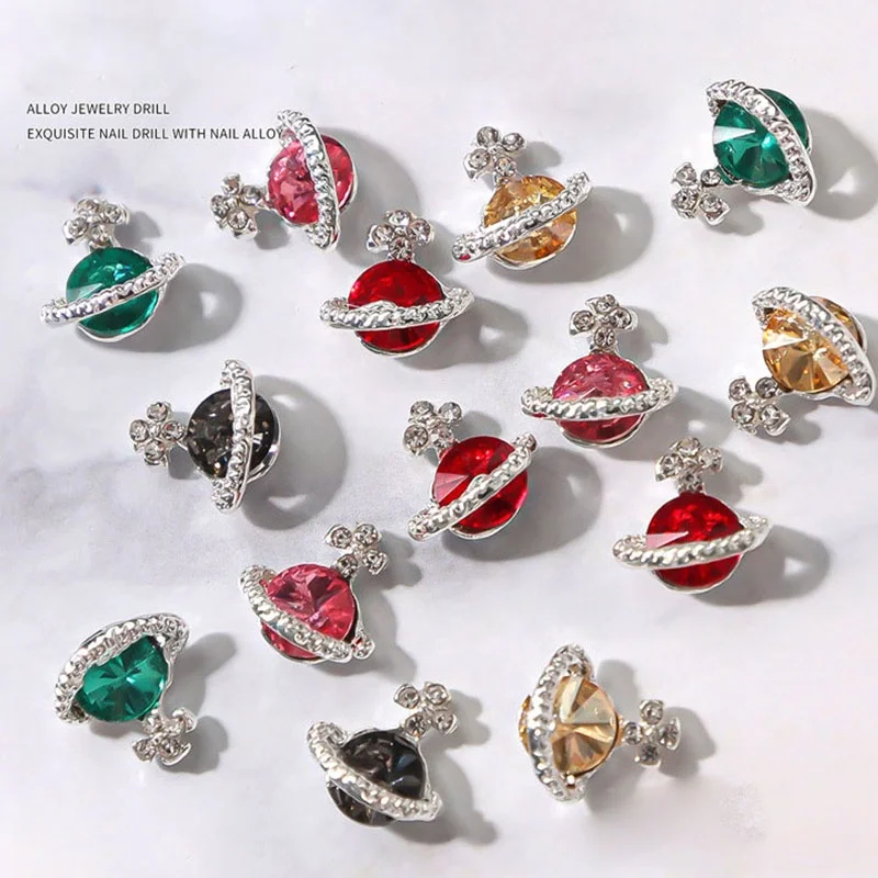 

Paso Sico High Quality 10*10mm 3D Nail Art Alloy Kawaii Colorful Planet Design Alloy Accessories Rhinestone ORB 3D Nail Charm