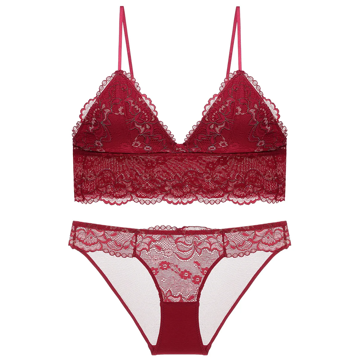 

Hot New Soft Gauze Embroidery Triangle Cup Bra Set No Steel Bracket Bra, 4colors