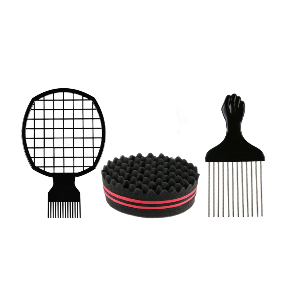 

3PCS Custom Logo Curl Twist Sponge Afro Pick Comb Mens Hair Brush Kit