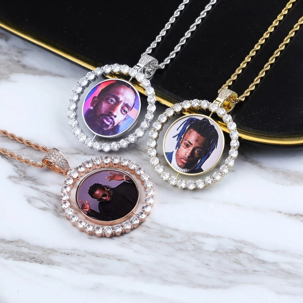 

Customized Cubic Zirconia Photo Medallion Bling Bling Charm Personality Necklace Picture Memory Necklace Pendant Iced Out Charms, Silver,gold,rose
