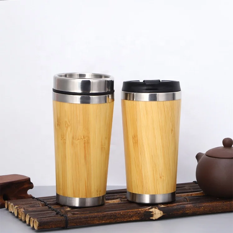 

Custom With Logo Stainless Steel Bamboo Coffee Cup Botellas De Agua Caneca Personalised Reusable Double Wall Bamboo Water Bottle