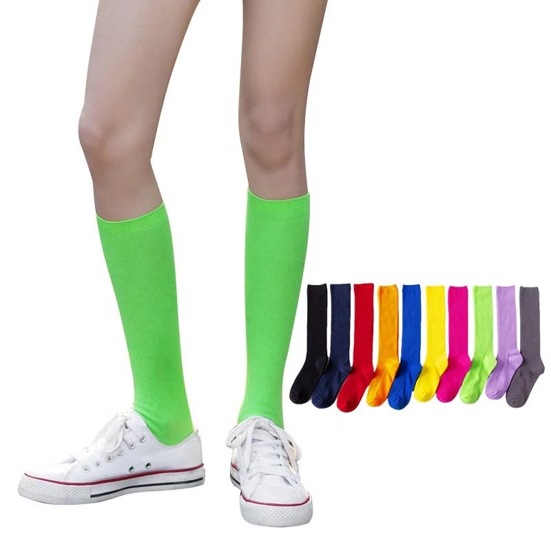 

Wholesale Purple Black Solid Color Casual Striped Cotton Knee High Long Socks Women, 9 colors