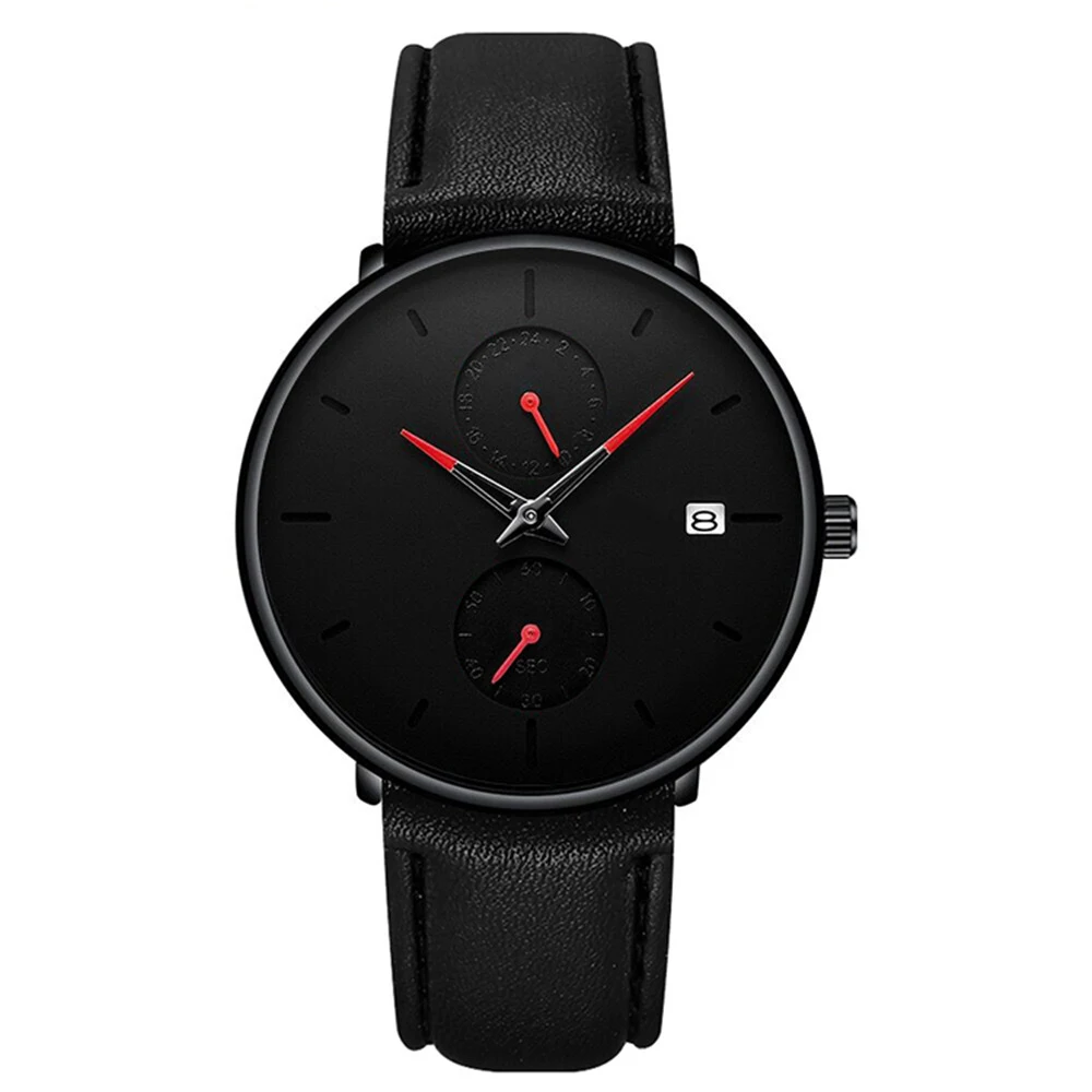 

Hot Selling Ready to Ship Simple Wholesale Mens Leather Mesh Band Quartz Watches