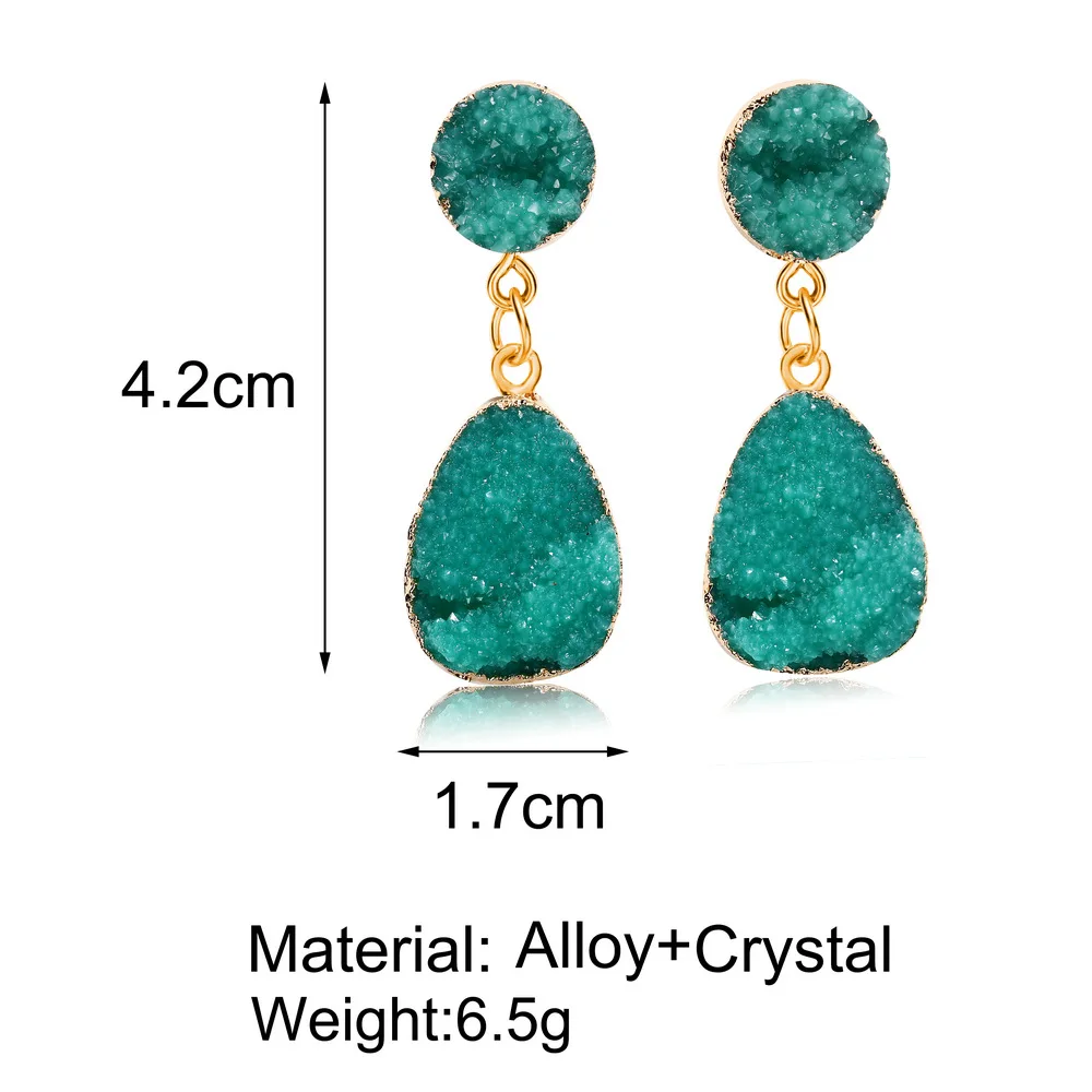 Women Fashion Geometric Shape Natural Stone Alloy Drop Hook Earrings Cheap HK