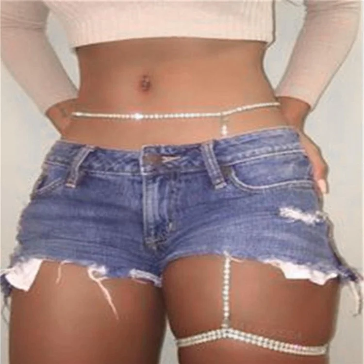 

Sexy Leg Chains Body Bikini Belly Beach Crystal Thigh Jewelry Body Waist Rhinestone Body Chain for Women, Picture