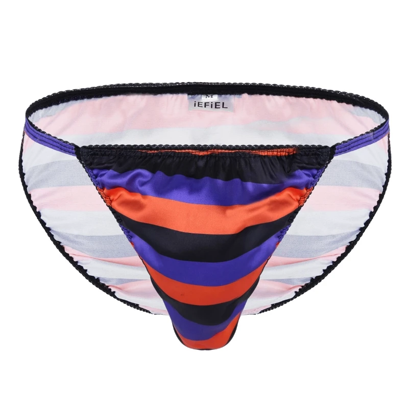 

Luxury Hot Mens Satin Stripes Pattern Lace High Cut Mini Briefs Underwear Panties Sissy Boys Panties