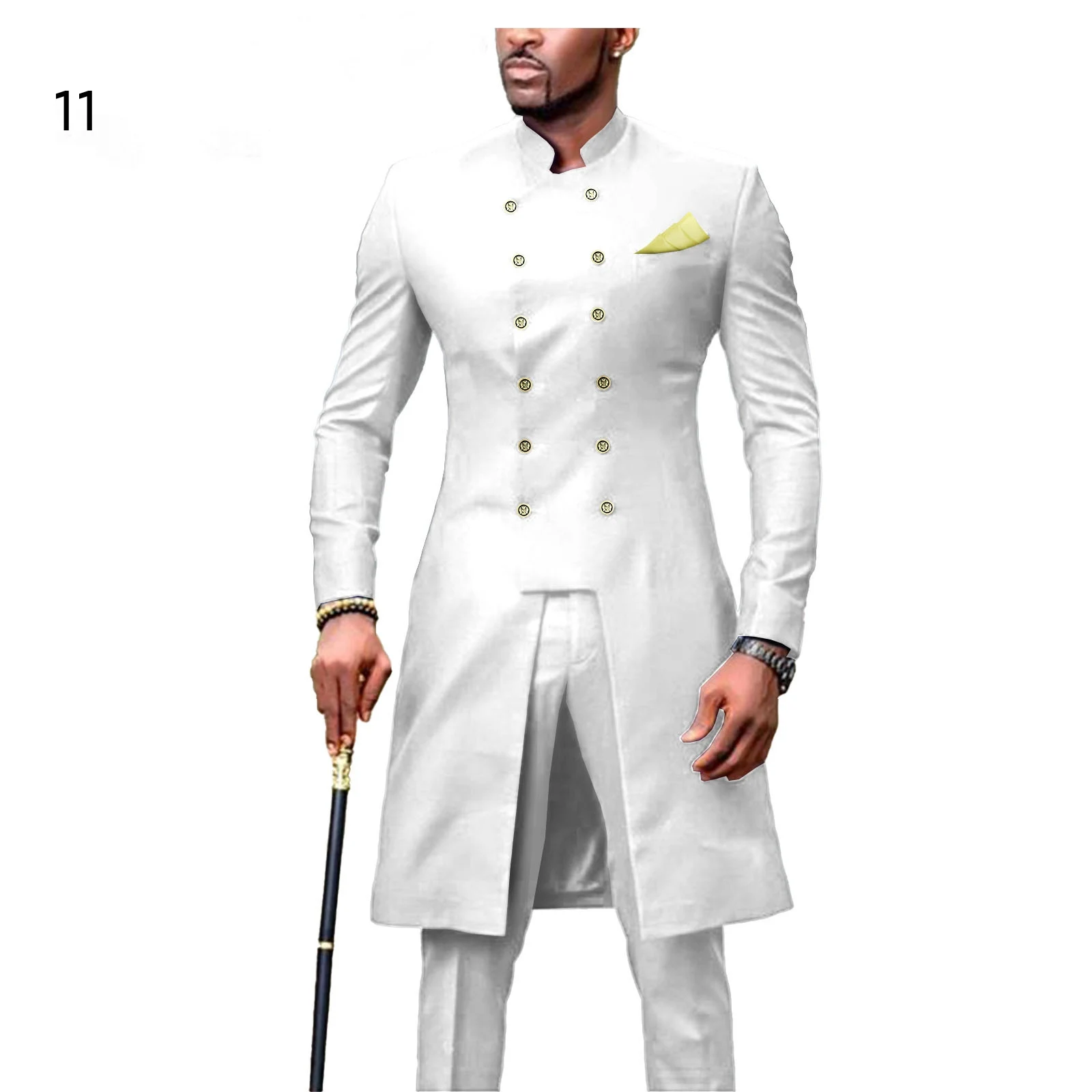 

Men`s Suit African Clothing Dashiki Printed Jacket and Ankara Pants 2 Pcs Set Dress Suit with Kerchief Double Breasted Slim Fit, Shown