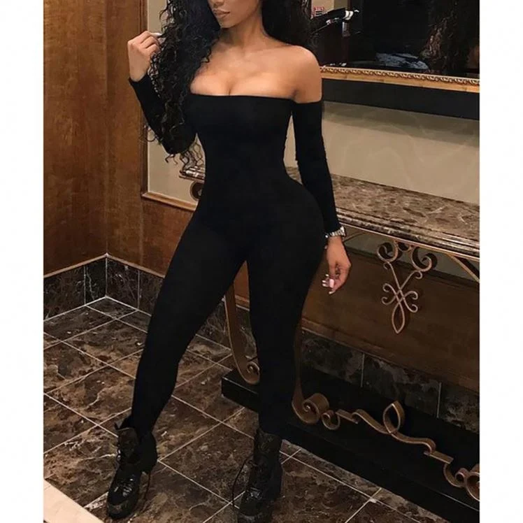 

Female Off Shoulder Black 2020 New Arrivals Women Long Sleeve Jumpsuit