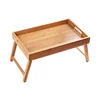 Double Use Bamboo Food Serving Board Breakfast Serving Tray Folding Bed Table with Legs