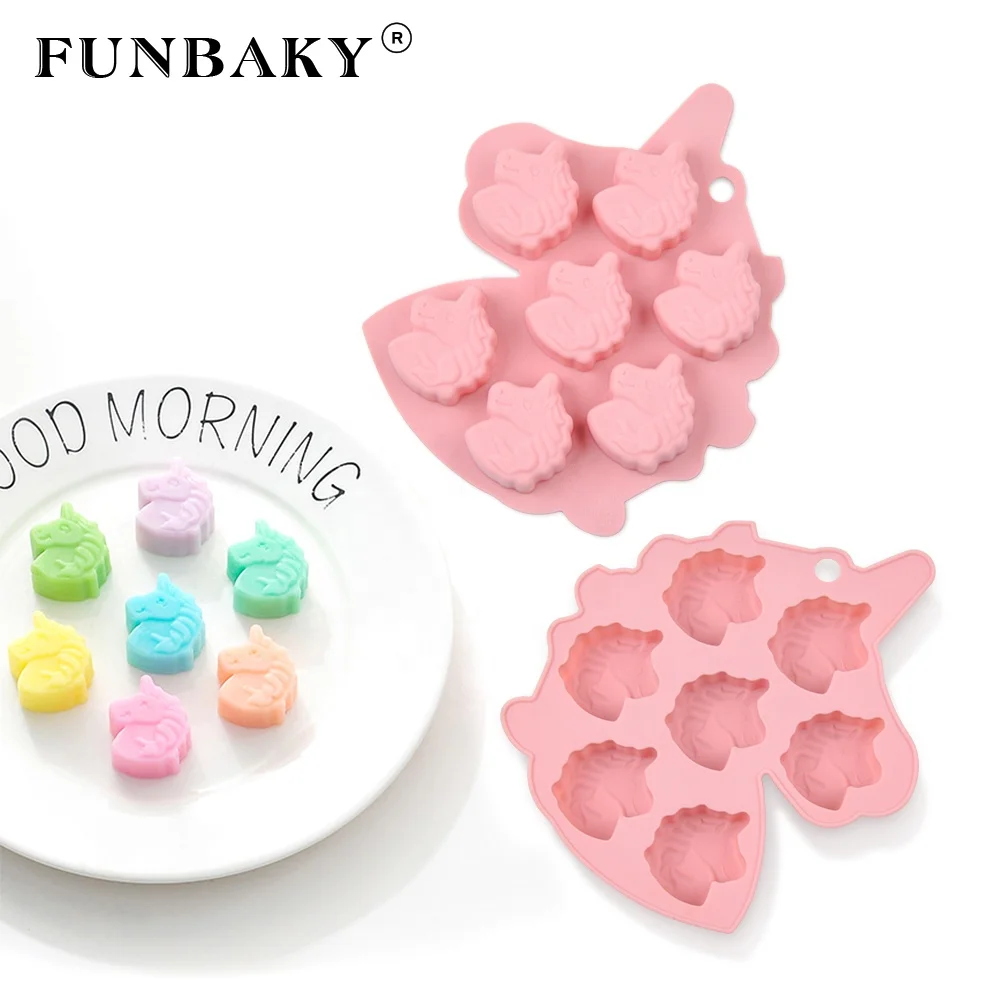 

FUNBAKY JSC3273 Baking mold 7 cavity unicorn pony cake silicone mold biscuit cookies mould chocolate molds cake decorating tools, Customized color