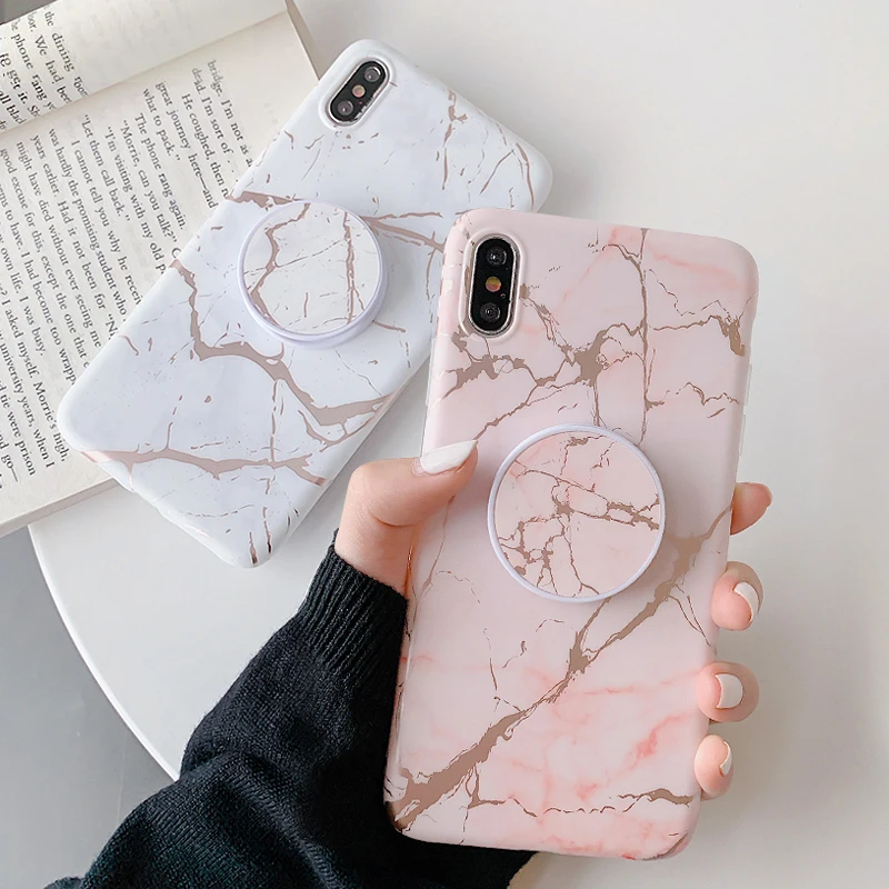 

Luxury Marble Case For Huawei P30 Pro P20 Lite Cover For iphone 11 12 Pro Max Phone Coque Silicone Capa Pink White Holder Stand