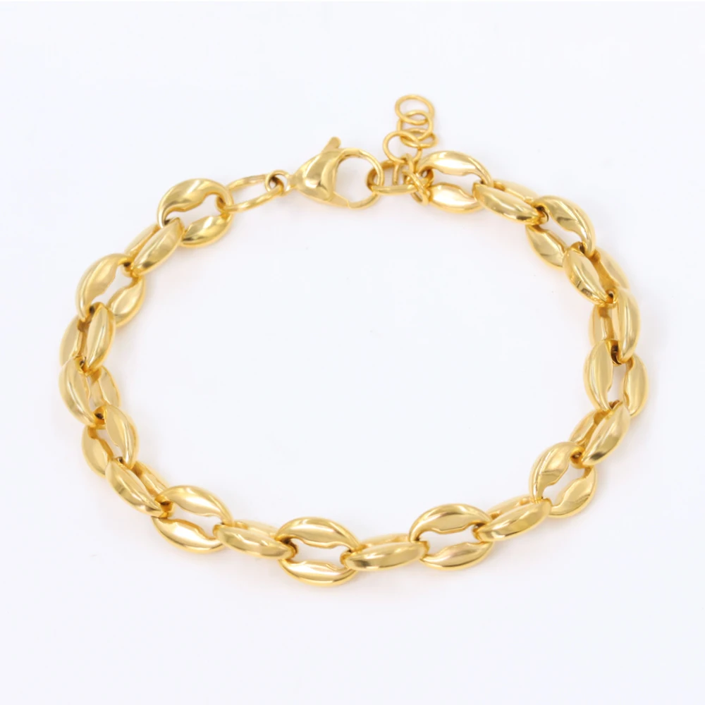 

Adjustable Chain Stainless Steel Hollow Coffee Bean Link Gold Bracelet