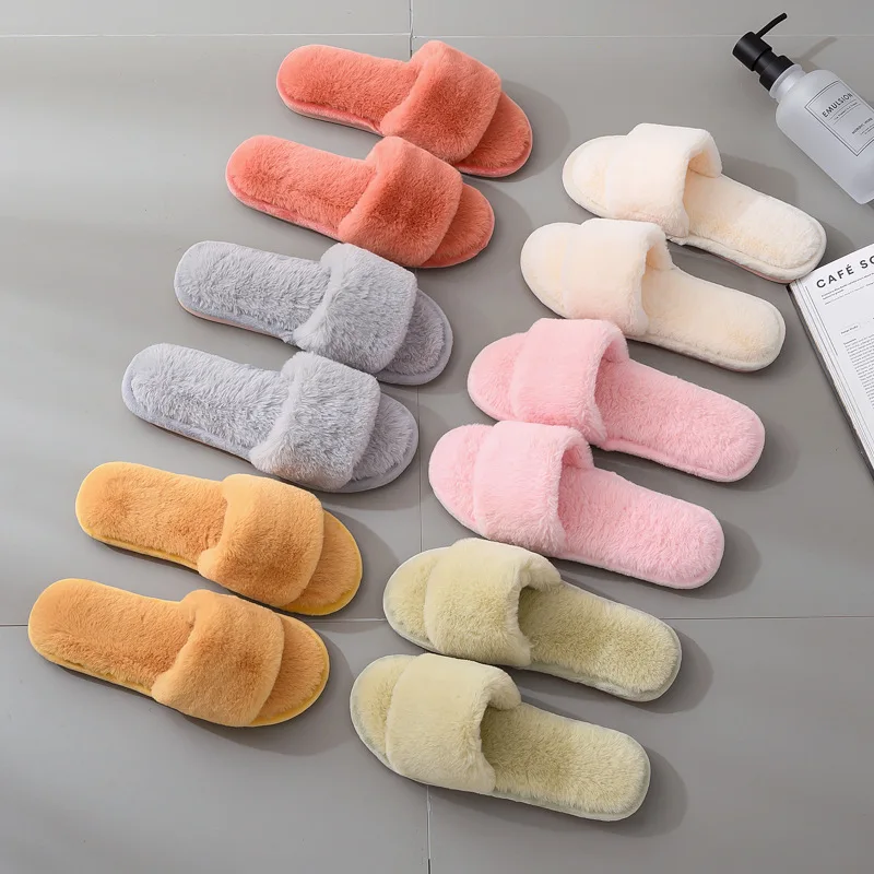 
Winter New Design multicolour Indoor Soft Fur Women sandals non-slip Slides For Hotel Household lady Slippers 