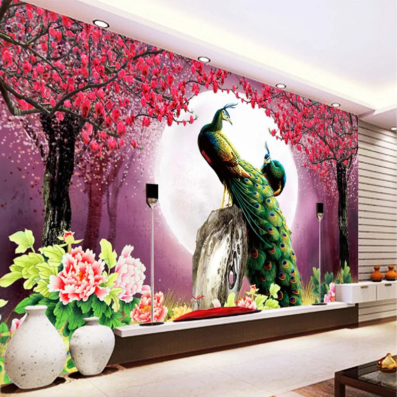 Custom 3d Photo Wallpaper Peacock Moon Flowers Living Room Sofa Tv Background  Home Decoration Wall Art Mural Painting Wall Paper - Buy High Quality  Wallpaper,Baby Wallpaper,Wallpaper Vinyl Product on 