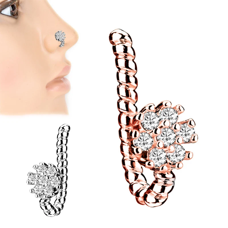

Barlaycs 2021 Wholesale Clip On Nose Piercing Ring Star Shape Gem Curved Surgical Steel Faux Nose Piercing jewelry