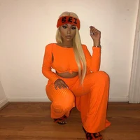 

8323 Women Two Piece Outfits Autumn Winter O-neck Knit Tops and Wide Leg Pants Sweat Suit 2 Piece Matching Sets