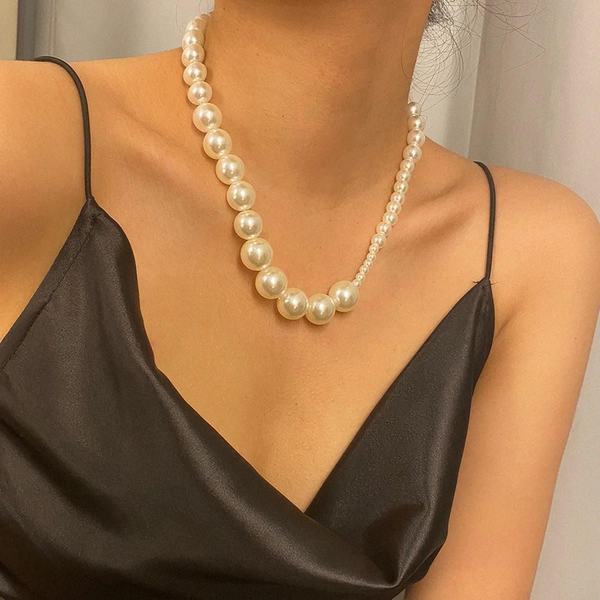 

Fashion Simple Pearl Bead Chain Punk Hip Hops Necklace Chunky Chain Freshwater Baroque Pearl Necklace For Ladies, Picture color