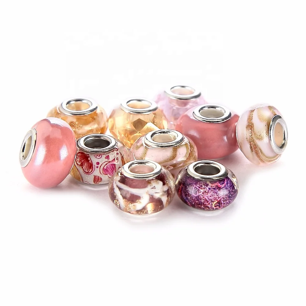 

Hot Selling Pink Theme Mix Material Glass Beads Loose Beads 10 pcs per bag
