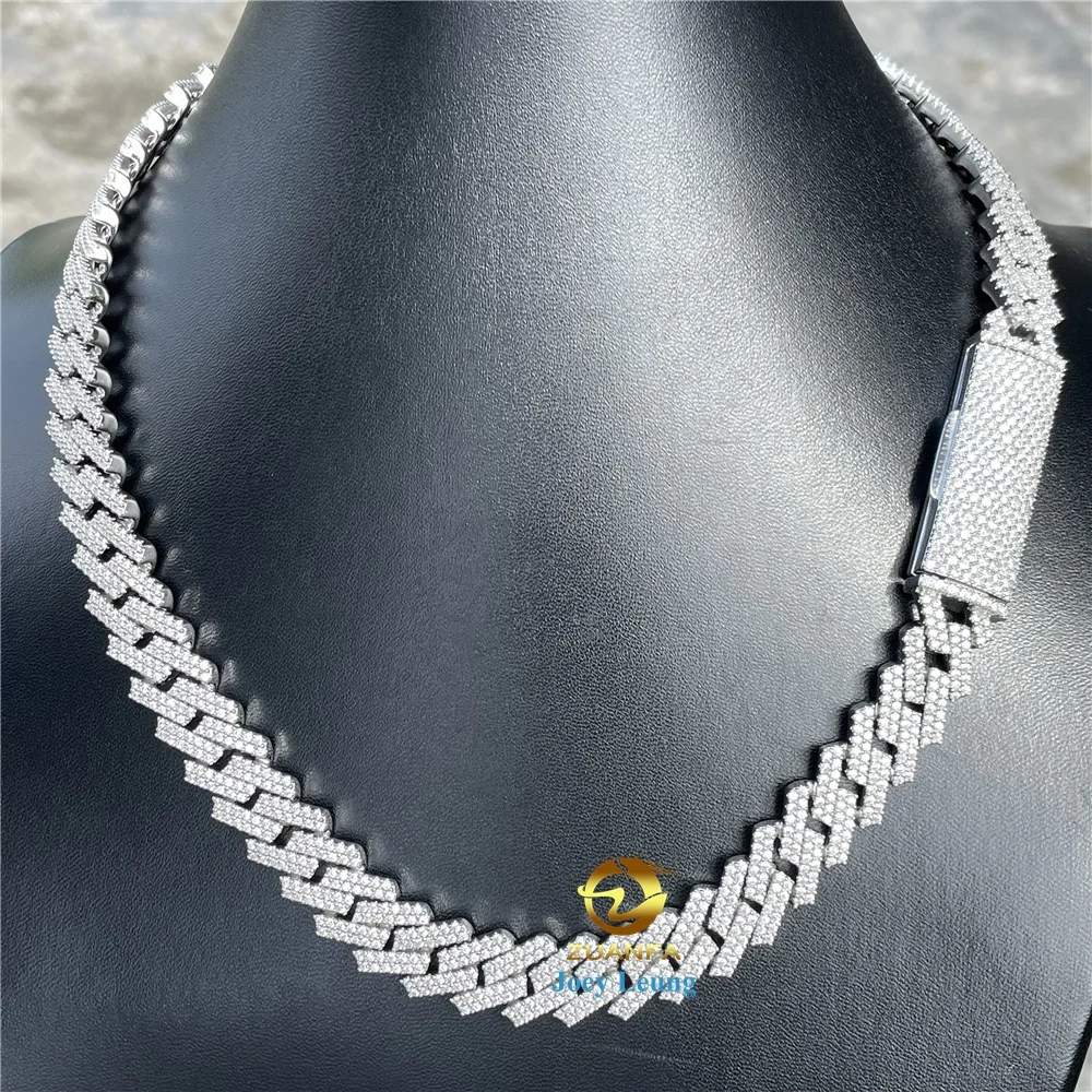 

Pass Diamond Tester 13mm 925 Silver VVS Moissanite Diamond Iced Out Miami Cuban Link Chain Necklace Custom Hip Hop Jewelry