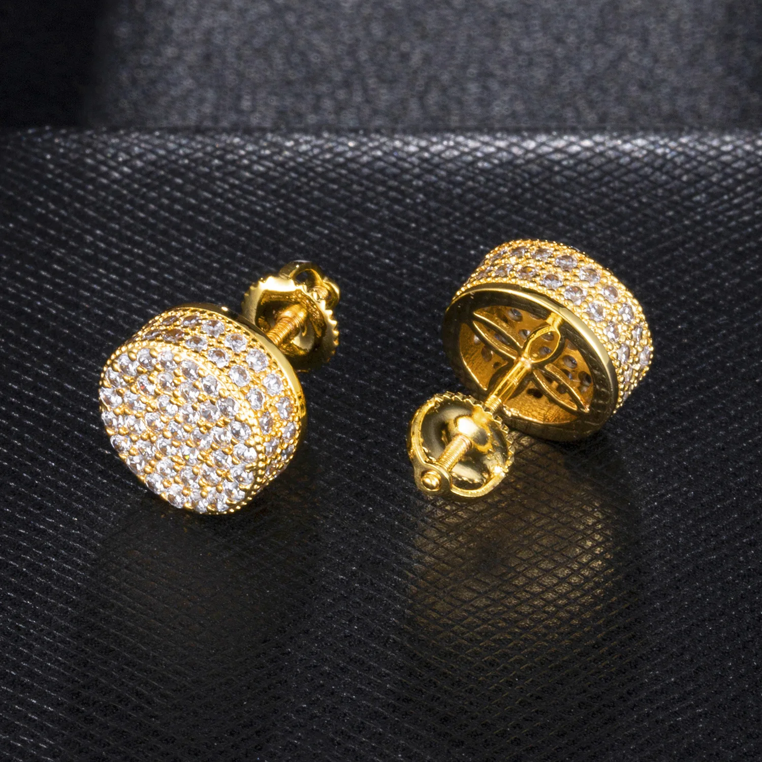 Hiphop Jewelry 18k Real Gold Plated Round Shape Iced Out Mens Stud ...
