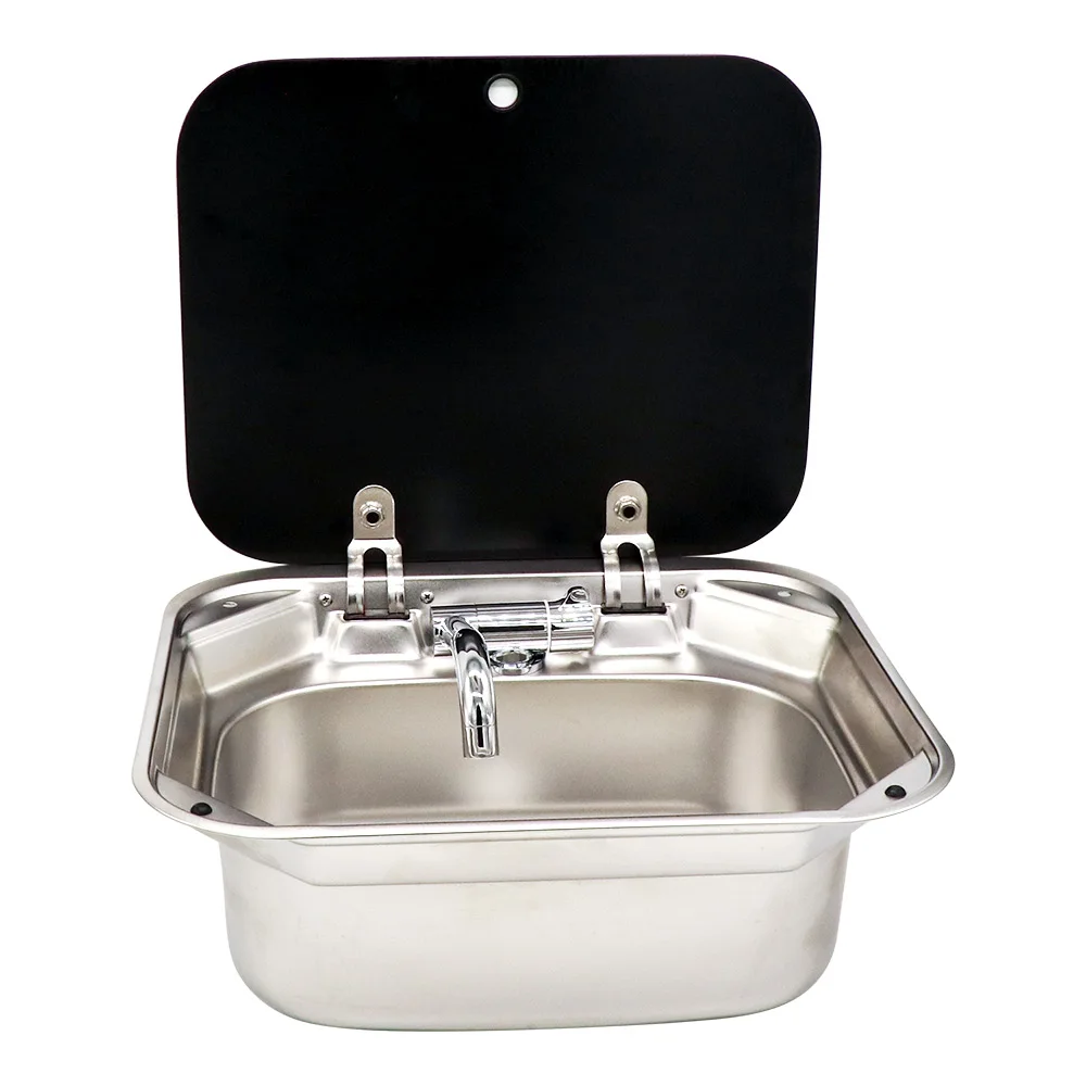 

RV kitchen kit Stainless Steel Sink with Lid including the folding faucet Campervan Hand Wash Basin with the rotatable tap