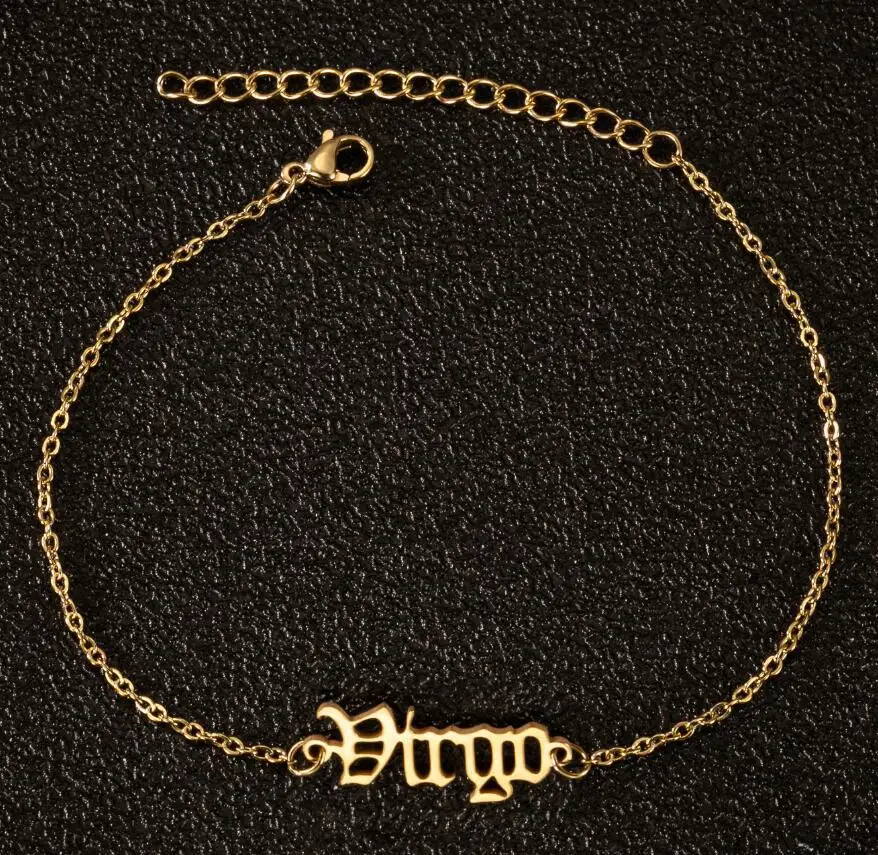 

2021 Holiday Jewelry Stainless Steel Gold Silver Zodiac Ankle Bracelet 12 Zodiac Letter Charm Anklet Foot Chain