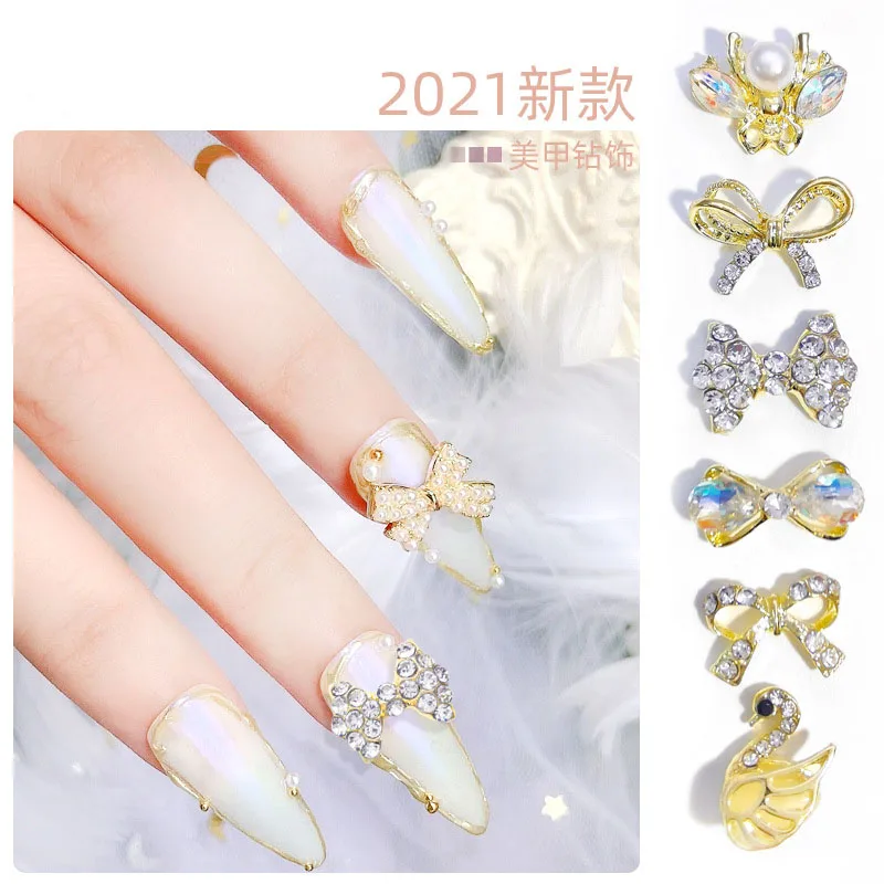 

New hot selling Nail Art DIY Decoration Super Shiny Gold Silver Rhinestone Bowknot Rhinestone Alloy Jewelry