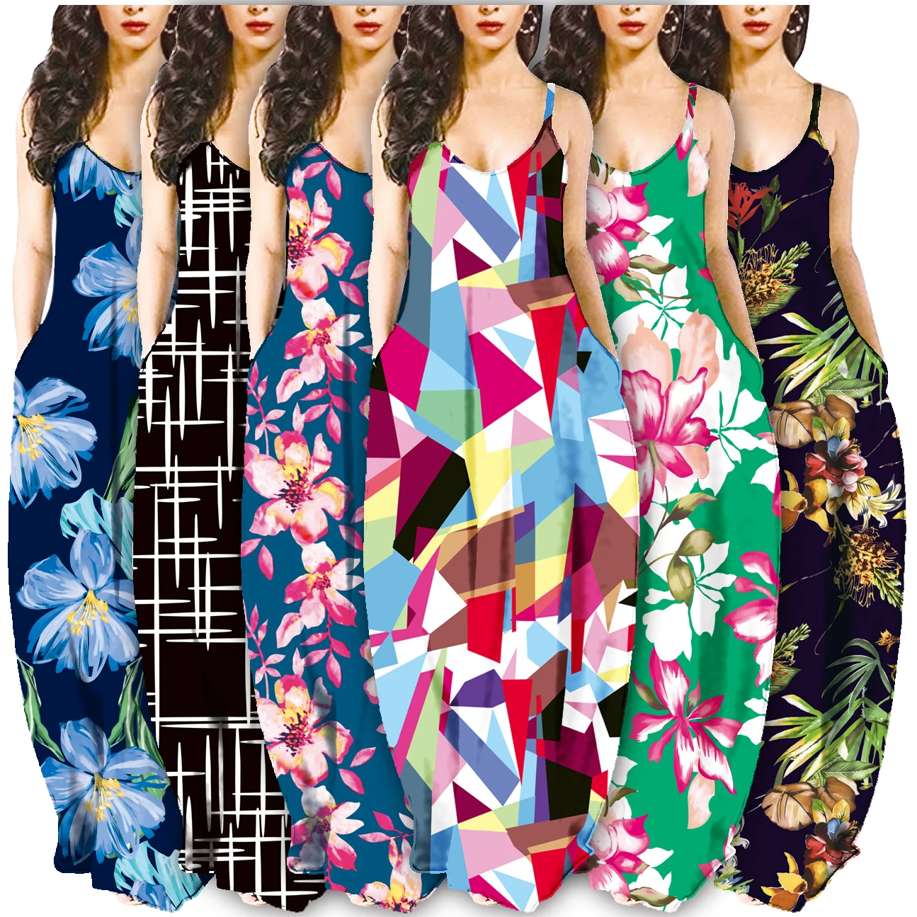 

Women clothing 2021 floral print maxi dress for summer party beach