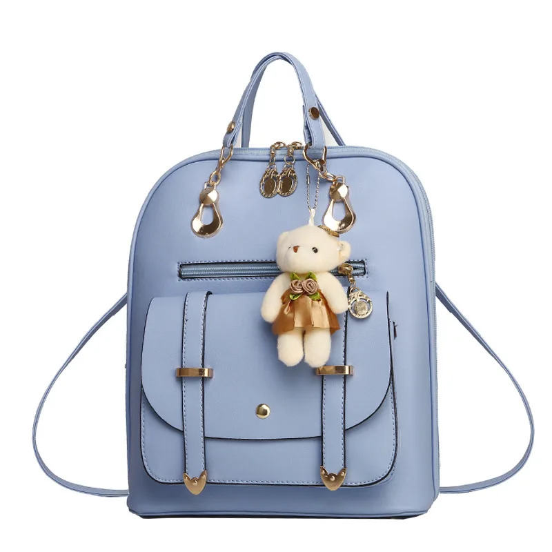 

Multifunctional cute practical sky blue girls backpacks with plush bear