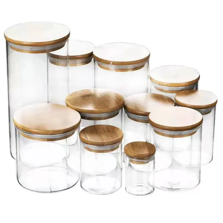 

Kitchen Glass Airtight Canister Set Jar Clear Glass Storage Rice Canisters With Bamboo Lid, Clear transparent