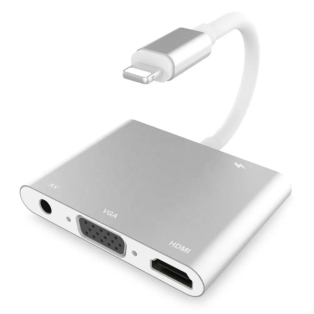 

4 In 1 Charge AV VGA HUB For Apple Phone Interface, Silver