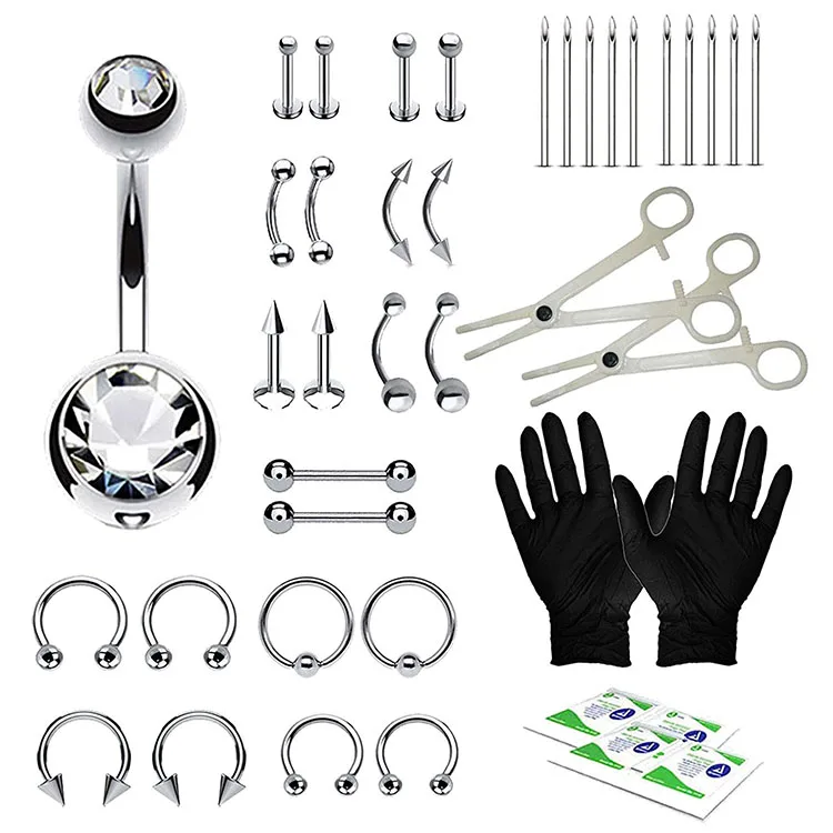 

Body Piercing Kit Steel  Belly Ring Tongue Nipple Nose Jewelry, White