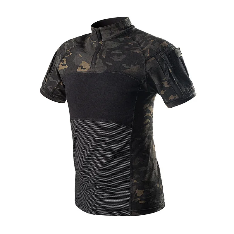 

Free Shipping Men Summer High Elastic Short Sleeve T-shirt Army Fans Quick Dry Cotton T-shirt Breathable Camo Tactical T Shirt