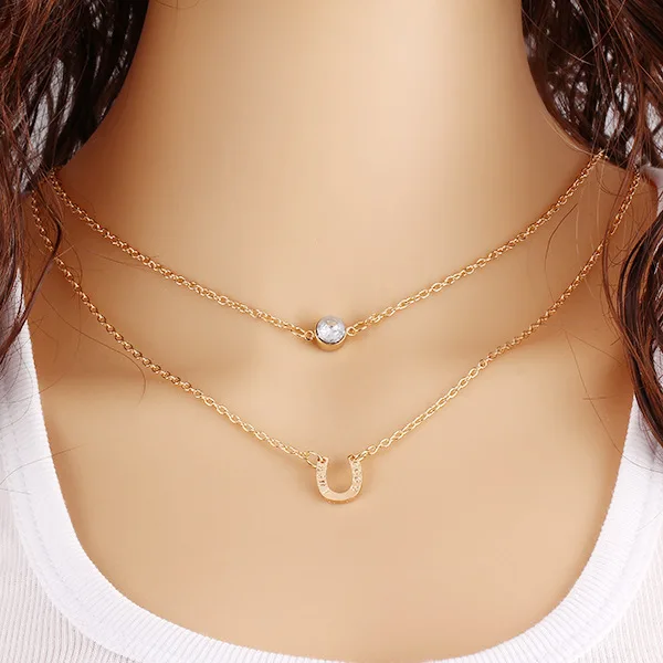 

Promotional U Shaped Multi layer Crystal Necklace with Name Plate Custom Lucky Necklace for Jewelry Gift