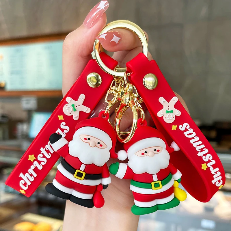 

Wholesale Santa Snowman Cute Cartoon Key Chain Pvc Christmas Keychain with Metal Key Ring